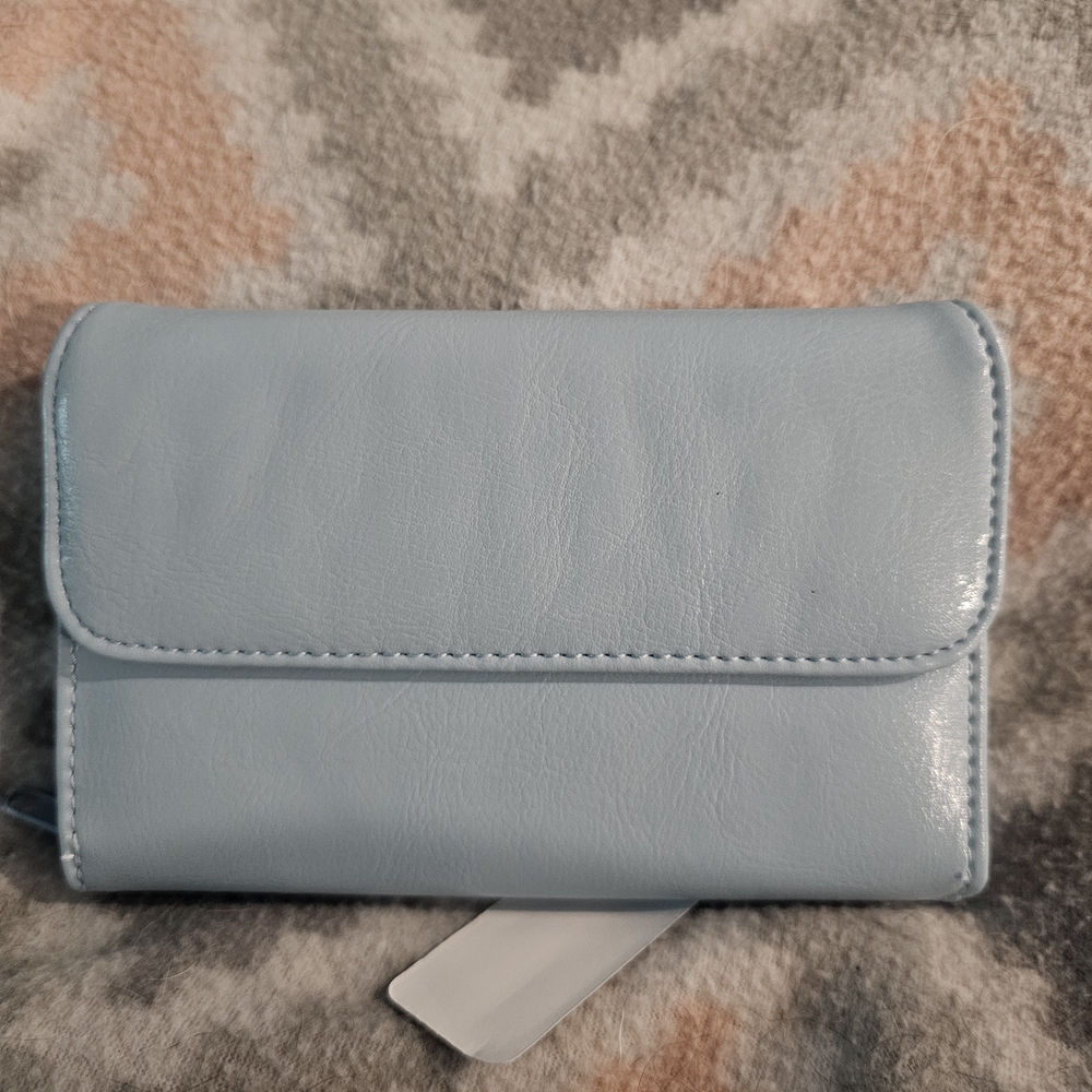 Classic Blue Faux Leather Wallet with Flap Closure